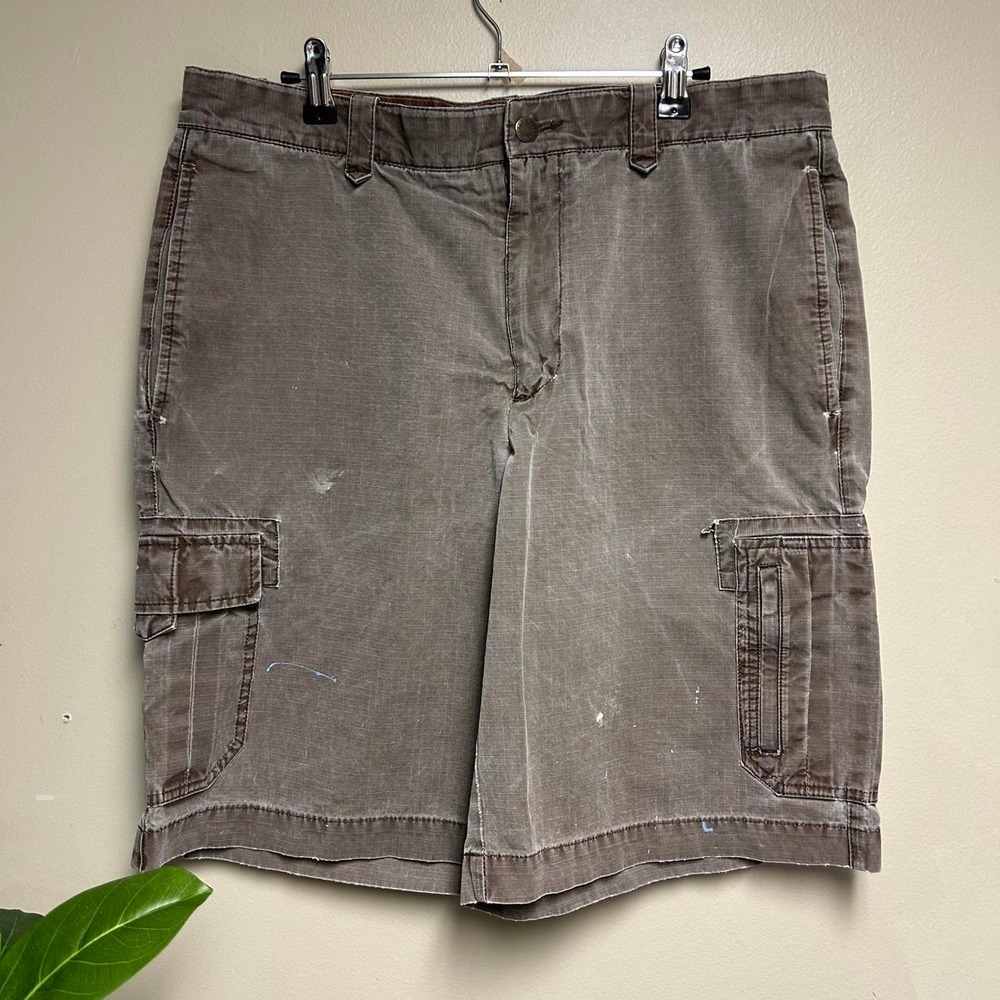 Vintage Eddie Bauer Faded Brown Painted Cargo Utility Shorts Mens 35